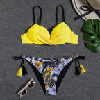 Halter Bikini Bandage Swimsuit Solid Swimwear Sport Liquid Metallic Shiny String Bikini 2 Piece Swimsuit Set Women Shiny Bikini Set Bathing Suit Push Up Two-piece Suit Stevvex