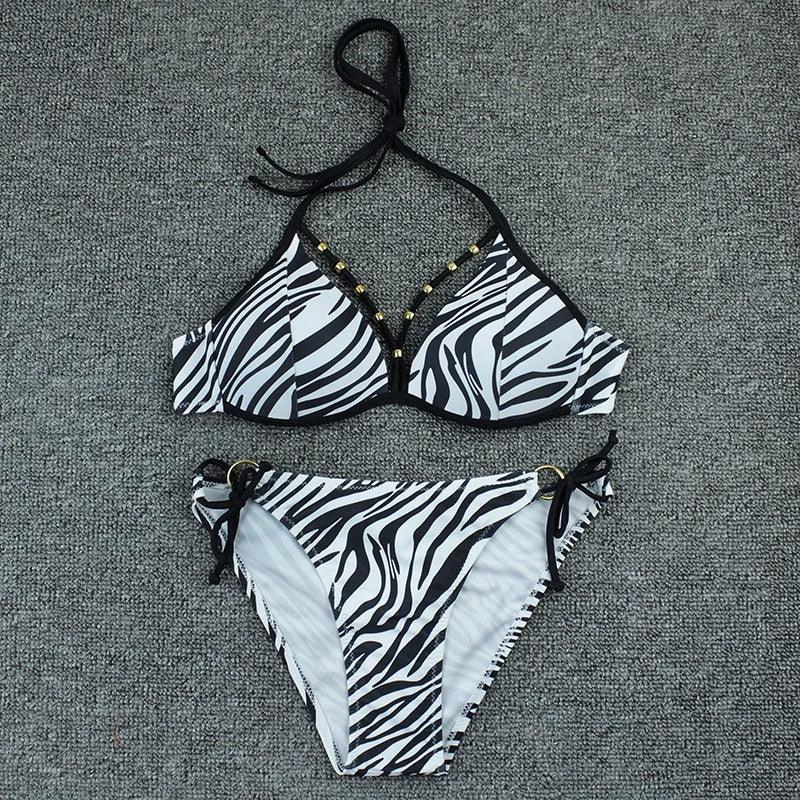 Halter Bikini Bandage Swimsuit Solid Swimwear Sport Liquid Metallic Shiny String Bikini 2 Piece Swimsuit Set Women Shiny Bikini Set Bathing Suit Push Up Two-piece Suit Stevvex