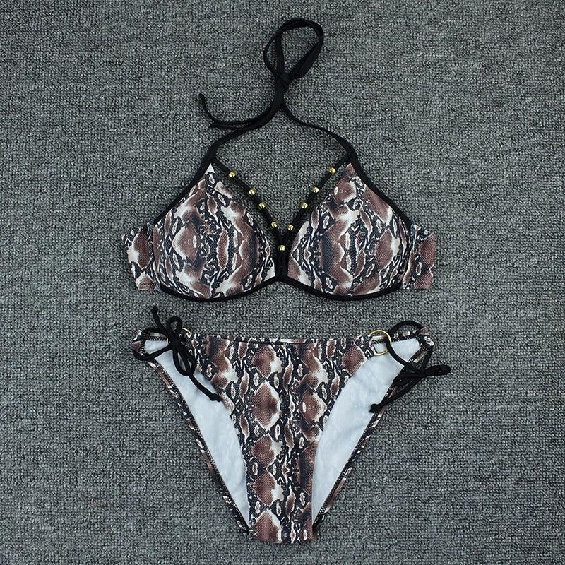 Halter Bikini Bandage Swimsuit Solid Swimwear Sport Liquid Metallic Shiny String Bikini 2 Piece Swimsuit Set Women Shiny Bikini Set Bathing Suit Push Up Two-piece Suit Stevvex