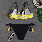 Halter Bikini Bandage Swimsuit Solid Swimwear Sport Liquid Metallic Shiny String Bikini 2 Piece Swimsuit Set Women Shiny Bikini Set Bathing Suit Push Up Two-piece Suit Stevvex