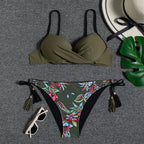 Halter Bikini Bandage Swimsuit Solid Swimwear Sport Liquid Metallic Shiny String Bikini 2 Piece Swimsuit Set Women Shiny Bikini Set Bathing Suit Push Up Two-piece Suit Stevvex