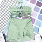 Halter Hollow Cross Bikinis Set Swimsuit Women's New Solid Two-Piece Swimwear Two Piece Swimsuit Halter Crisscross Cut Out Bikini Wrap Top with High Waist  Bottom Beach Swimwear Summer Beachwear Woman Bath Bathing Suit Stevvex