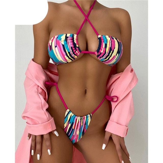 Halter Hollow Cross Bikinis Set Swimsuit Women's New Solid Two-Piece Swimwear Two Piece Swimsuit Halter Crisscross Cut Out Bikini Wrap Top with High Waist  Bottom Beach Swimwear Summer Beachwear Woman Bath Bathing Suit Stevvex