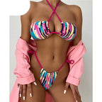 Halter Hollow Cross Bikinis Set Swimsuit Women's New Solid Two-Piece Swimwear Two Piece Swimsuit Halter Crisscross Cut Out Bikini Wrap Top with High Waist  Bottom Beach Swimwear Summer Beachwear Woman Bath Bathing Suit Stevvex