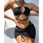 Halter Hollow Cross Bikinis Set Swimsuit Women's New Solid Two-Piece Swimwear Two Piece Swimsuit Halter Crisscross Cut Out Bikini Wrap Top with High Waist  Bottom Beach Swimwear Summer Beachwear Woman Bath Bathing Suit Stevvex