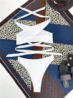 Halter Hollow Cross Bikinis Set Swimsuit Women's New Solid Two-Piece Swimwear Two Piece Swimsuit Halter Crisscross Cut Out Bikini Wrap Top with High Waist  Bottom Beach Swimwear Summer Beachwear Woman Bath Bathing Suit Stevvex