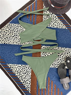Halter Hollow Cross Bikinis Set Swimsuit Women's New Solid Two-Piece Swimwear Two Piece Swimsuit Halter Crisscross Cut Out Bikini Wrap Top with High Waist  Bottom Beach Swimwear Summer Beachwear Woman Bath Bathing Suit Stevvex