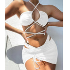 Halter Hollow Cross Bikinis Set Swimsuit Women's New Solid Two-Piece Swimwear Two Piece Swimsuit Halter Crisscross Cut Out Bikini Wrap Top with High Waist  Bottom Beach Swimwear Summer Beachwear Woman Bath Bathing Suit Stevvex