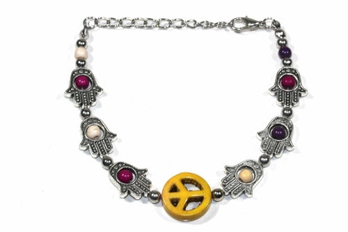 Hamsa Hand Peace Bracelet Adjustable Beaded Silver Charm