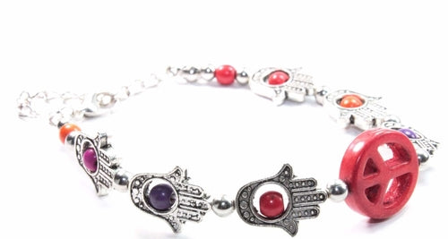 Hamsa Hand Peace Bracelet Adjustable Beaded Silver Charm