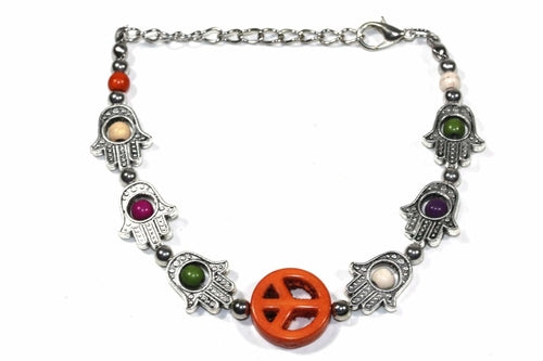 Hamsa Hand Peace Bracelet Adjustable Beaded Silver Charm
