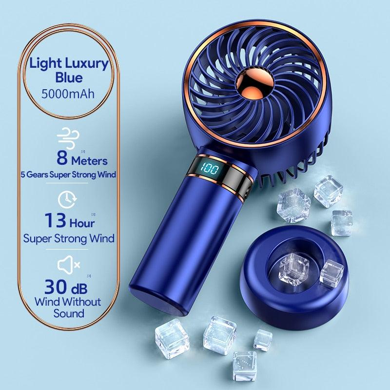 Hand Fan New Handheld Mini Fan USB 5000mAh Rechargeable Mini Portable Small Pocket Fan Data Display Personal Mini Hand Fans for Women USB Rechargeable Makeup Lash Fan for Office Stevvex