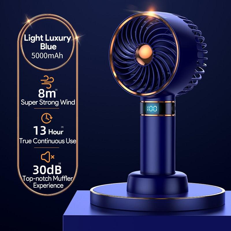 Hand Fan New Handheld Mini Fan USB 5000mAh Rechargeable Mini Portable Small Pocket Fan Data Display Personal Mini Hand Fans for Women USB Rechargeable Makeup Lash Fan for Office Stevvex