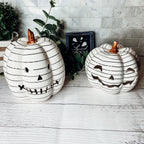 Hand Painted Black White LED Striped Pumpkin Minimalist Fall Halloween Decor BandsCo Straps