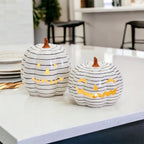 Hand Painted Black White LED Striped Pumpkin Minimalist Fall Halloween Decor BandsCo Straps