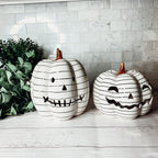 Hand Painted Black White LED Striped Pumpkin Minimalist Fall Halloween Decor BandsCo Straps