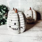 Hand Painted Black White LED Striped Pumpkin Minimalist Fall Halloween Decor BandsCo Straps