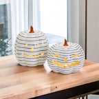 Hand Painted Black White LED Striped Pumpkin Minimalist Fall Halloween Decor BandsCo Straps