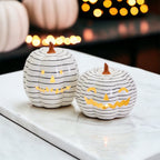 Hand Painted Black White LED Striped Pumpkin Minimalist Fall Halloween Decor BandsCo Straps