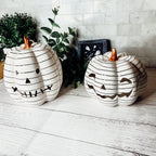 Hand Painted Black White LED Striped Pumpkin Minimalist Fall Halloween Decor BandsCo Straps