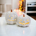 Hand Painted Black White LED Striped Pumpkin Minimalist Fall Halloween Decor BandsCo Straps