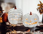 Hand Painted Black White LED Striped Pumpkin Minimalist Fall Halloween Decor BandsCo Straps