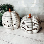 Hand Painted Black White LED Striped Pumpkin Minimalist Fall Halloween Decor BandsCo Straps