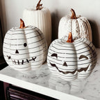Hand Painted Black White LED Striped Pumpkin Minimalist Fall Halloween Decor BandsCo Straps