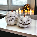 Hand Painted Black White LED Striped Pumpkin Minimalist Fall Halloween Decor BandsCo Straps
