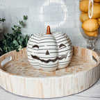 Hand Painted Black White LED Striped Pumpkin Minimalist Fall Halloween Decor BandsCo Straps