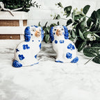 Staffordshire Dog Salt And Pepper Shakers Ceramic Hand-Painted Blue White BandsCo Straps