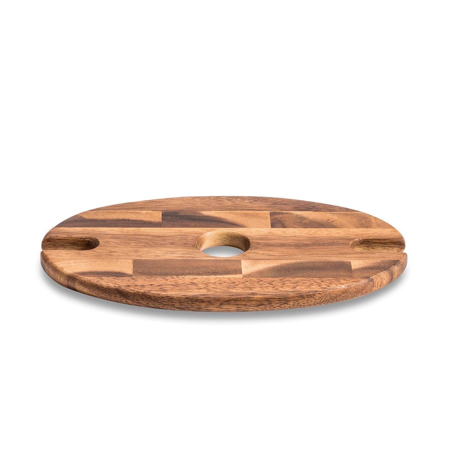 Acacia Wood Wine Bottle Glass Caddy Holds 2 Stemmed Glasses - Handcrafted BandsCo Straps