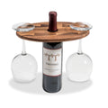 Acacia Wood Wine Bottle Glass Caddy Holds 2 Stemmed Glasses - Handcrafted BandsCo Straps