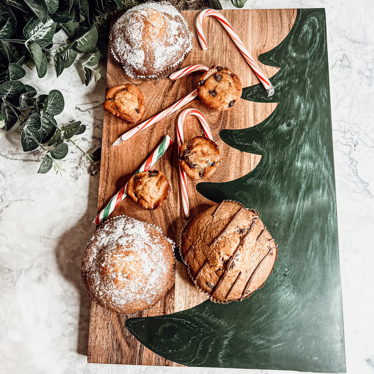 Christmas Charcuterie Serving Board Wood Resin Handcrafted Marbled Tree Inlay