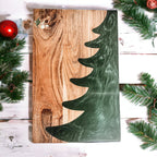 Christmas Charcuterie Serving Board Wood Resin Handcrafted Marbled Tree Inlay