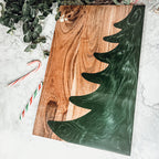 Christmas Charcuterie Serving Board Wood Resin Handcrafted Marbled Tree Inlay