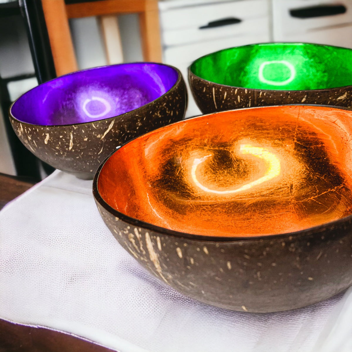Coconut Rainbow Bowls Handcrafted Gold Leaf Polished Lacquered Eco Serve Bowls BandsCo Straps