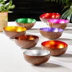 Coconut Rainbow Bowls Handcrafted Gold Leaf Polished Lacquered Eco Serve Bowls BandsCo Straps