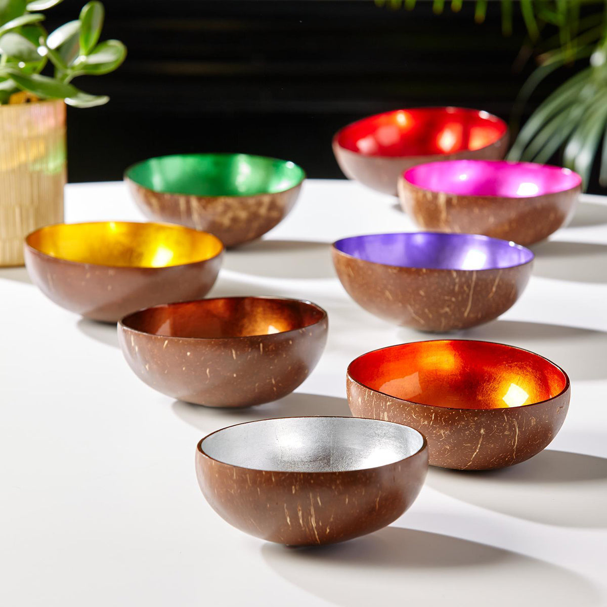 Coconut Rainbow Bowls Handcrafted Gold Leaf Polished Lacquered Eco Serve Bowls BandsCo Straps