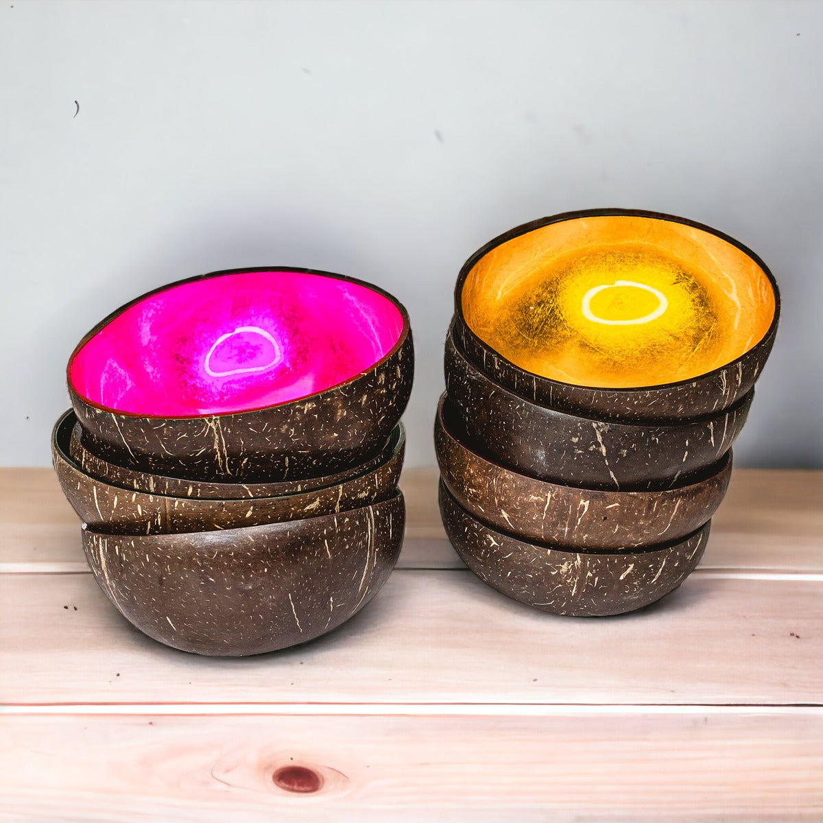 Coconut Rainbow Bowls Handcrafted Gold Leaf Polished Lacquered Eco Serve Bowls BandsCo Straps
