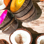 Coconut Rainbow Bowls Handcrafted Gold Leaf Polished Lacquered Eco Serve Bowls BandsCo Straps