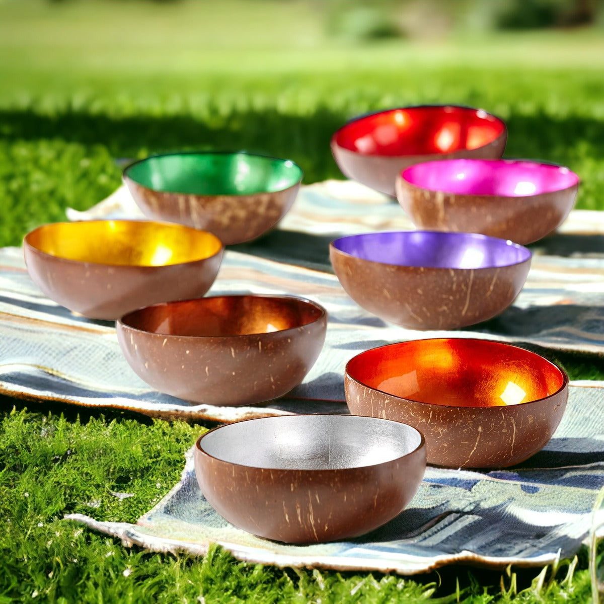 Coconut Rainbow Bowls Handcrafted Gold Leaf Polished Lacquered Eco Serve Bowls BandsCo Straps