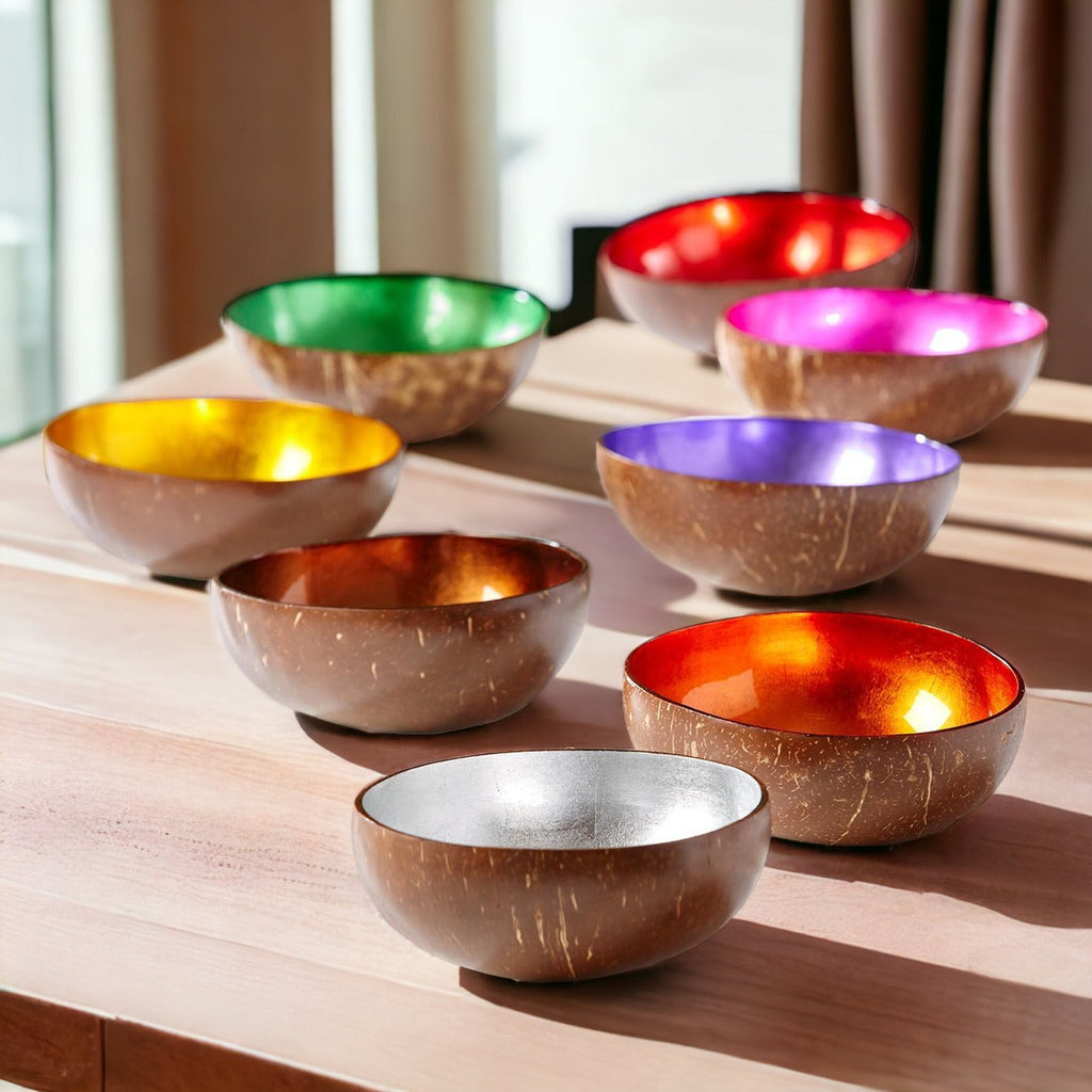 Coconut Rainbow Bowls Handcrafted Gold Leaf Polished Lacquered Eco Serve Bowls BandsCo Straps