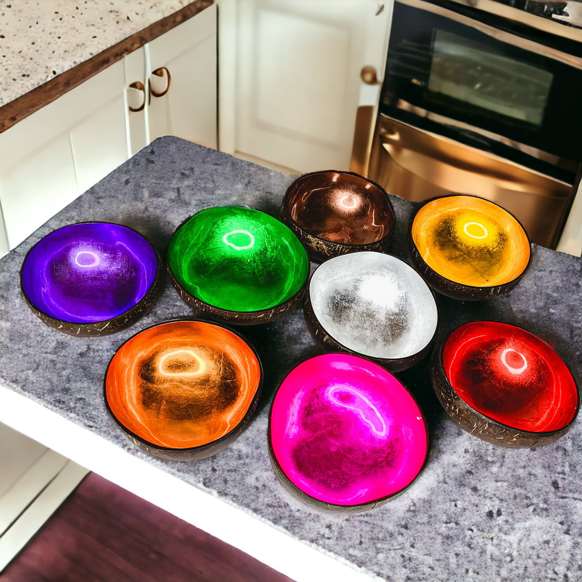 Coconut Rainbow Bowls Handcrafted Gold Leaf Polished Lacquered Eco Serve Bowls BandsCo Straps
