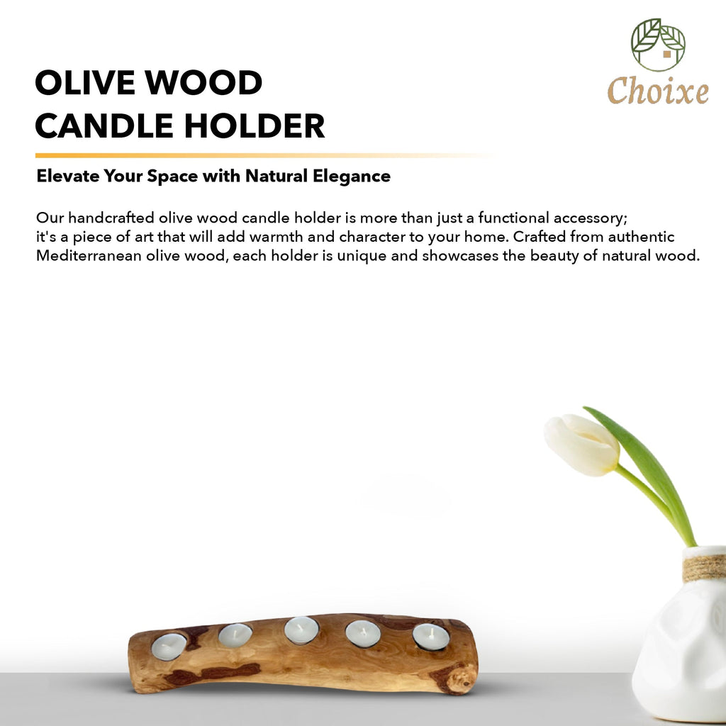 Olive Wood Candle Holder, Handcrafted Mediterranean Wood Tealight Stand BandsCo Straps