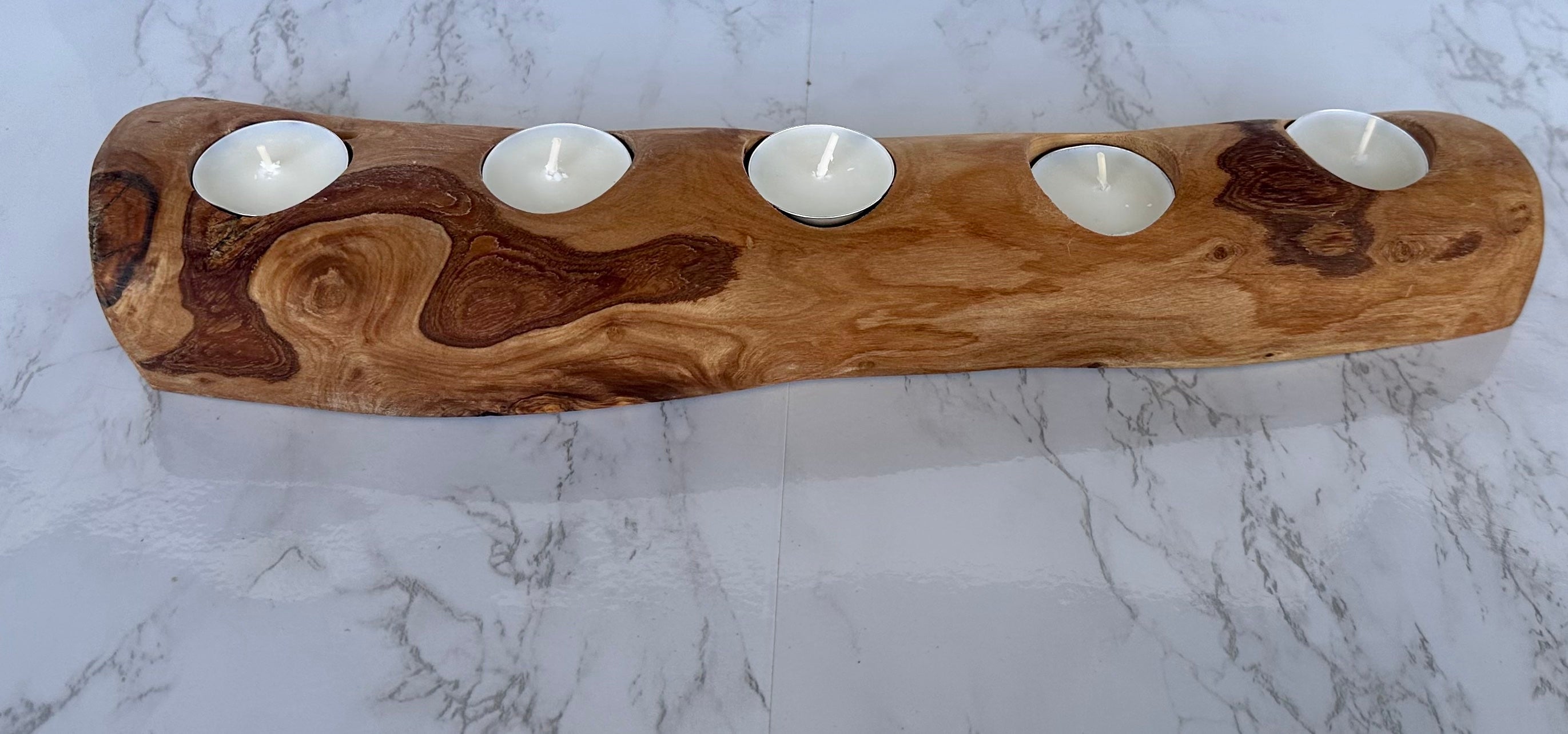 Olive Wood Candle Holder, Handcrafted Mediterranean Wood Tealight Stand BandsCo Straps