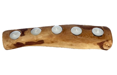 Olive Wood Candle Holder, Handcrafted Mediterranean Wood Tealight Stand BandsCo Straps