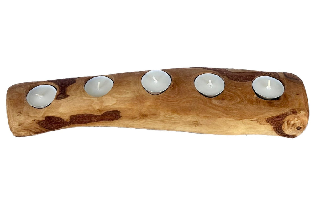 Olive Wood Candle Holder, Handcrafted Mediterranean Wood Tealight Stand BandsCo Straps