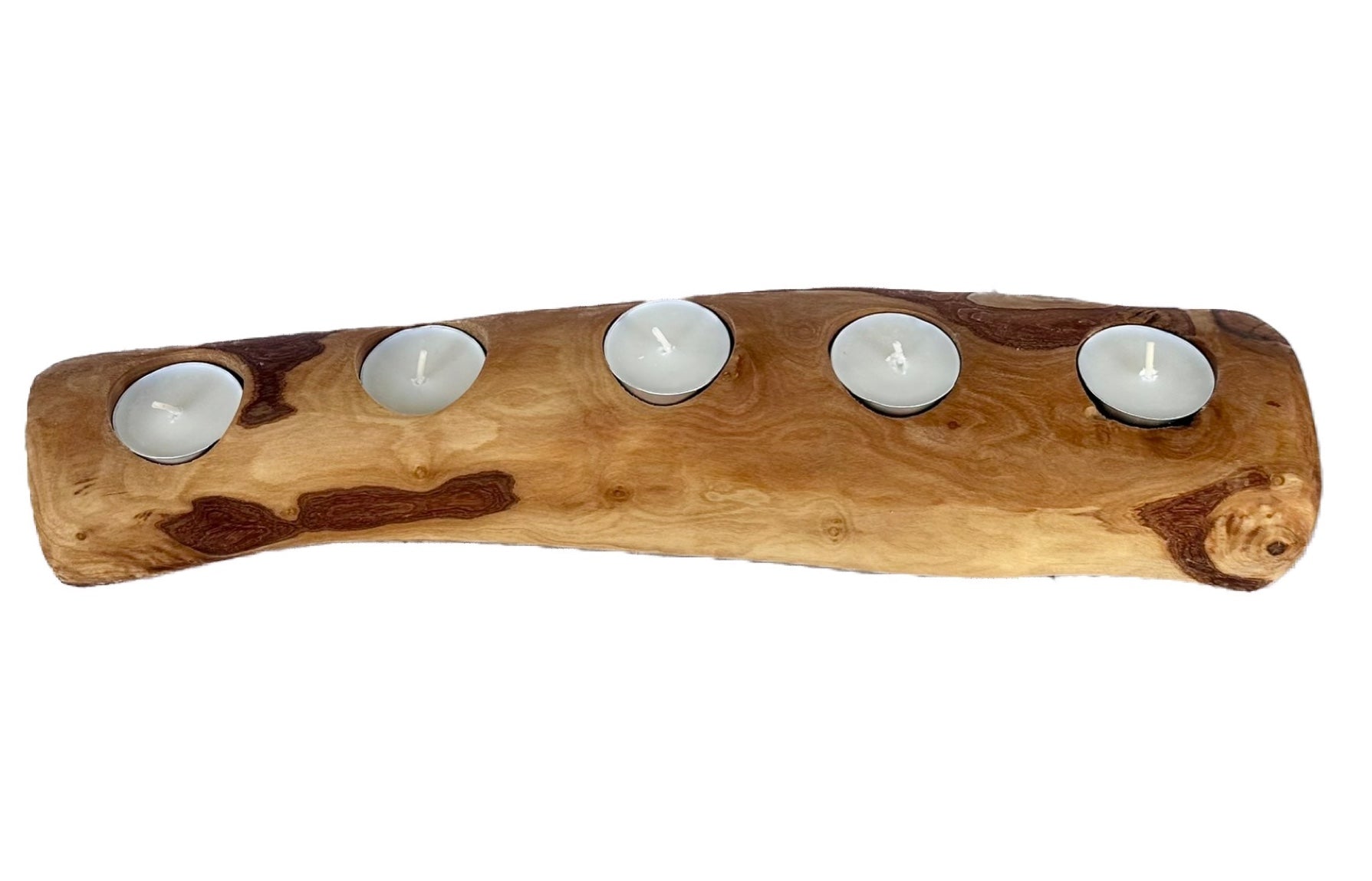 Olive Wood Candle Holder, Handcrafted Mediterranean Wood Tealight Stand BandsCo Straps