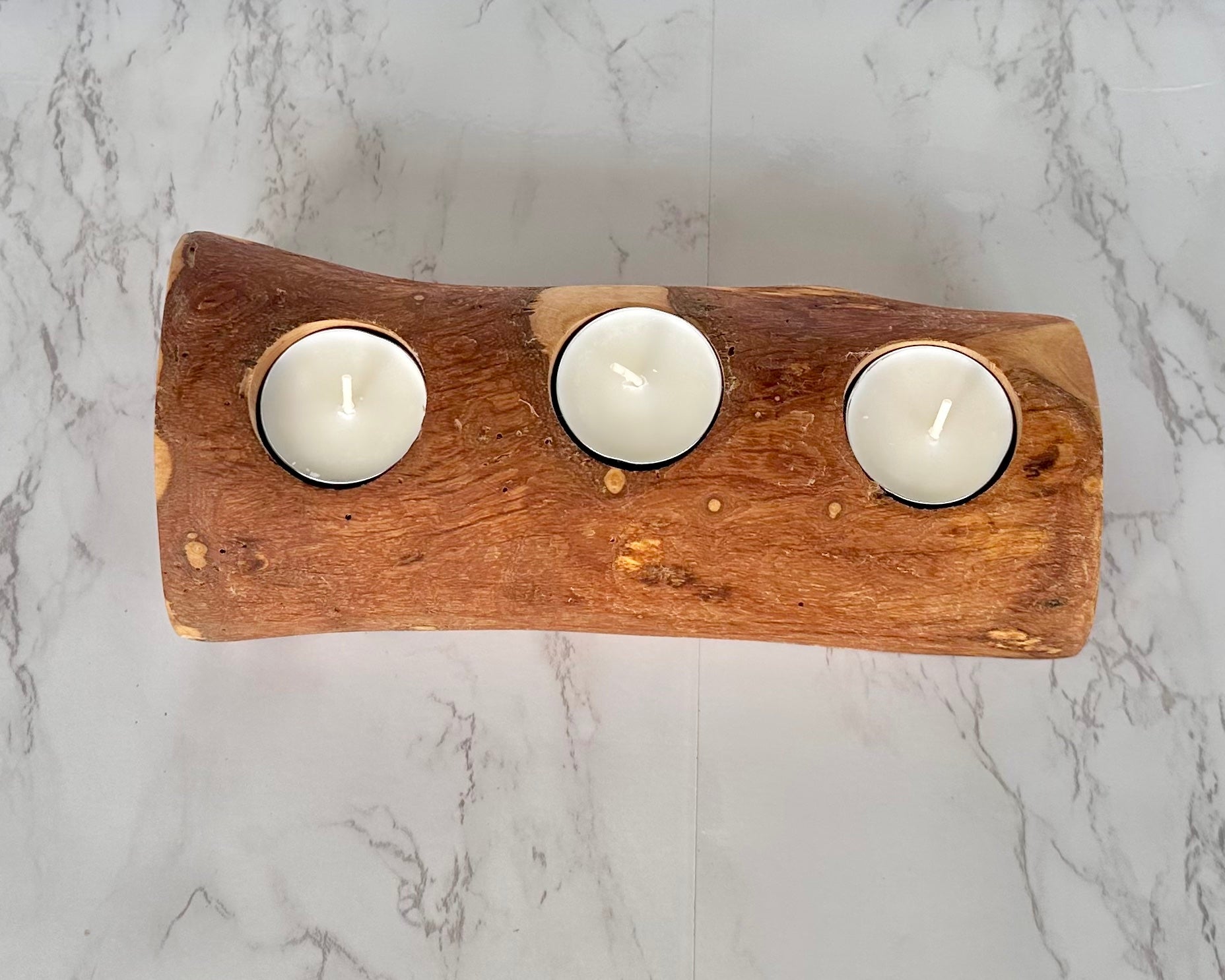 Olive Wood Candle Holder, Handcrafted Mediterranean Wood Tealight Stand BandsCo Straps